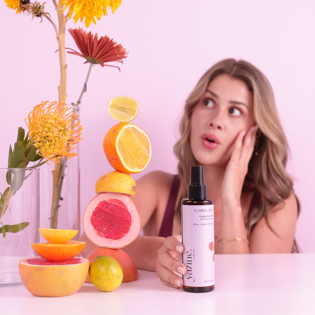 Yazine est une marque marocaine de cosmétique naturelle, elle crée des soins naturels et efficaces pour toute la famille. Floral Sun (200ml) est une brume parfumée pour le corps à la fleur d'oranger pour rafraîchir la peau et laisser un voile léger, doux et apaisant au parfum floral.